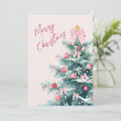 Elegant Christmas Tree with Pink Bows Holiday Card シーズンカード (スタンド正面)