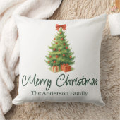 Elegant Christmas Tree with Red Bow & Presents - クッション (ブランケット)