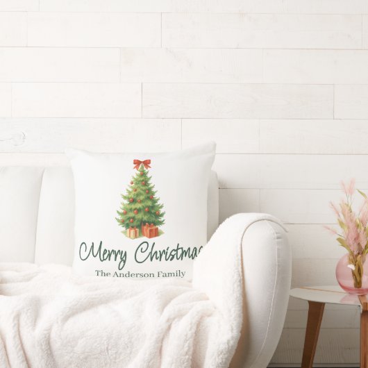 Elegant Christmas Tree with Red Bow & Presents - クッション (ソファ)