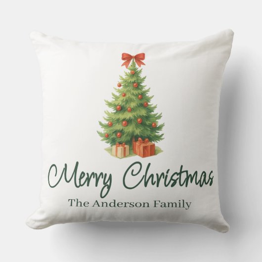 Elegant Christmas Tree with Red Bow & Presents - クッション (正面)