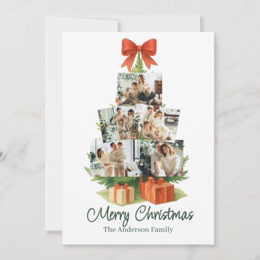 Elegant Christmas Tree with Red Bow & Presents -  シーズンカード (正面)