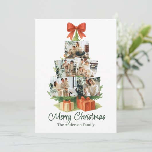 Elegant Christmas Tree with Red Bow & Presents -  シーズンカード (スタンド正面)