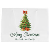 Elegant Christmas Tree with Red Bow & Presents -  ラージペーパーバッグ (裏面)