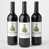 Elegant Christmas Tree with Red Bow & Presents -  ワインラベル (ボトル)