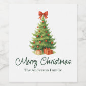 Elegant Christmas Tree with Red Bow & Presents - ワインラベル (シングルラベル)