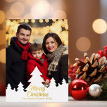 Elegant Christmas Trees Family Photo Gold 箔シーズンポストカード<br><div class="desc">This chic,  modern family photo Christmas postcard features your vertical holiday photograph framed by a bottom border of white Christmas trees silhouette. Personalize with elegant gold foil script for beautiful minimalist photograph Christmas postcards.</div>
