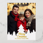 Elegant Christmas Trees Family Photo Gold 箔シーズンポストカード (正面)