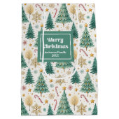 Elegant Christmas trees gift bag red green gold ミディアムペーパーバッグ (裏面)