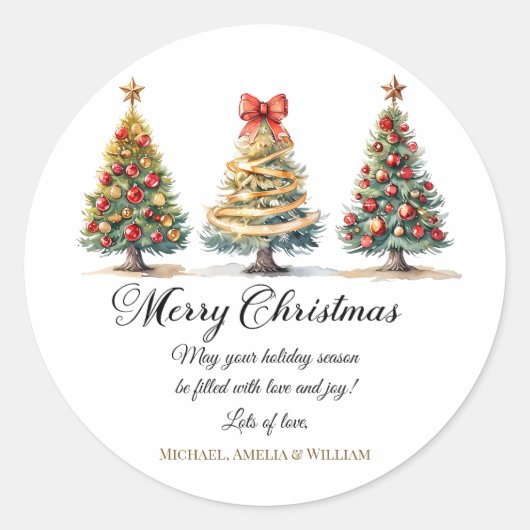 Elegant Christmas Trees Holiday Season ラウンドシール (正面)