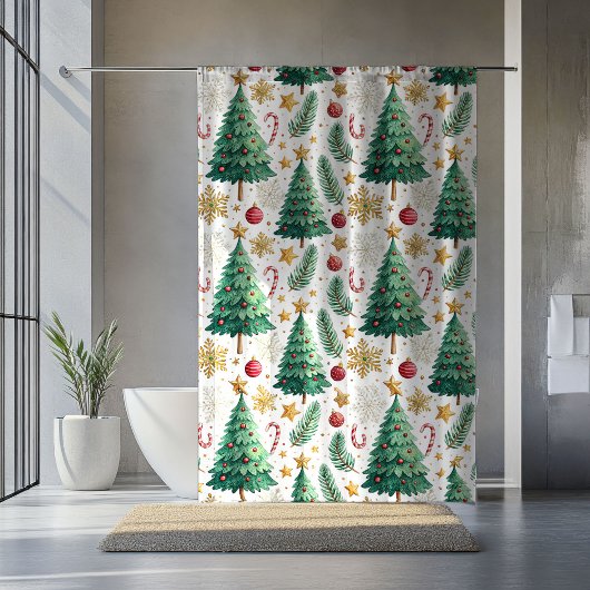 Elegant Christmas Trees Minimalist Shower Curtain シャワーカーテン