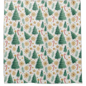 Elegant Christmas Trees Red Green Gold Bathroom シャワーカーテン (正面)