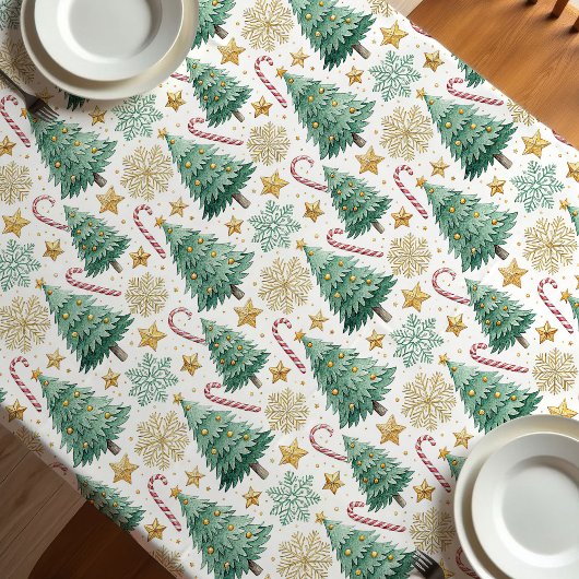 Elegant Christmas trees red green gold tablecloth テーブルクロス