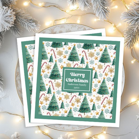 Elegant Christmas Trees Red Green Holiday Napkins