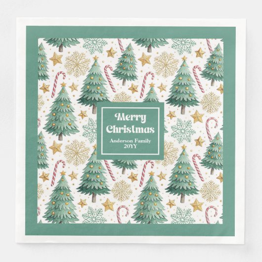Elegant Christmas Trees Red Green Holiday Napkins (正面)