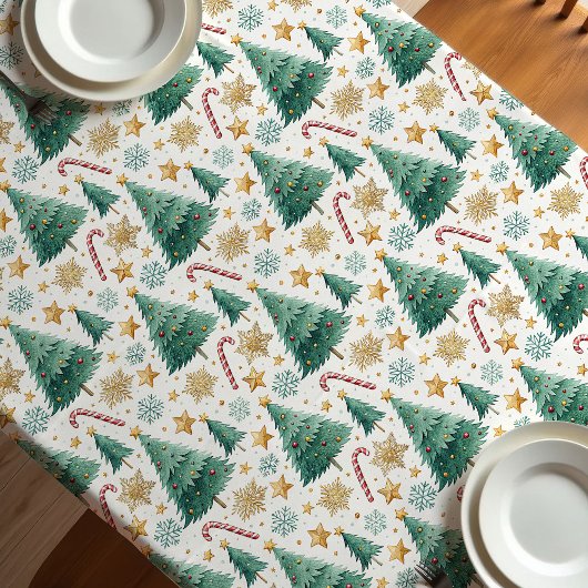 Elegant Christmas trees tablecloth candy cane art テーブルクロス