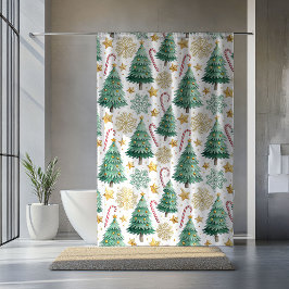 Elegant Christmas Trees Watercolor Shower Curtain シャワーカーテン