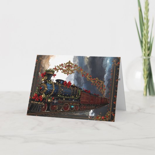 Elegant Christmas Victorian Steampunk Steam Train シーズンカード (正面)