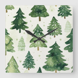 Elegant Christmas Wall Clock – Festive Winter Time スクエア壁時計