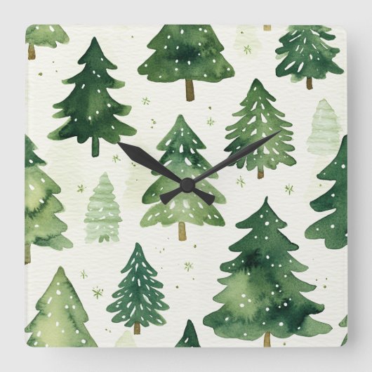 Elegant Christmas Wall Clock – Festive Winter Time スクエア壁時計 (正面)