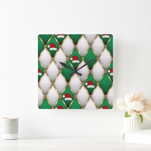 Elegant Christmas Wall Clock – Festive Winter Time スクエア壁時計 (ホーム)