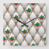 Elegant Christmas Wall Clock – Festive Winter Time スクエア壁時計 (正面)