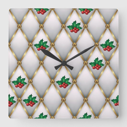 Elegant Christmas Wall Clock – Festive Winter Time スクエア壁時計 (正面)