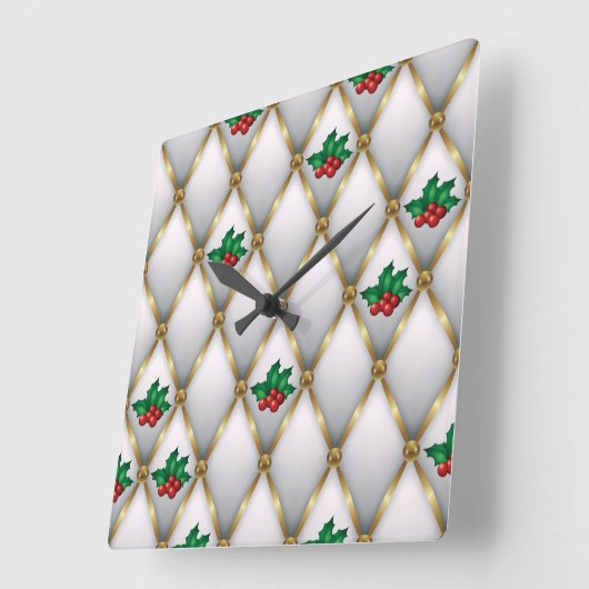 Elegant Christmas Wall Clock – Festive Winter Time スクエア壁時計 (傾斜)