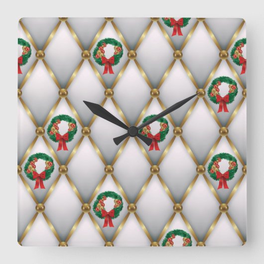 Elegant Christmas Wall Clock – Festive Winter Time スクエア壁時計 (正面)