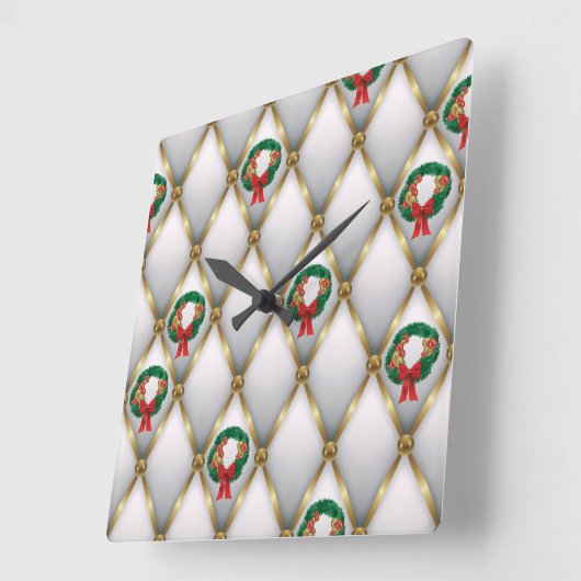 Elegant Christmas Wall Clock – Festive Winter Time スクエア壁時計 (傾斜)