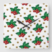 Elegant Christmas Wall Clock – Festive Winter Time スクエア壁時計 (正面)