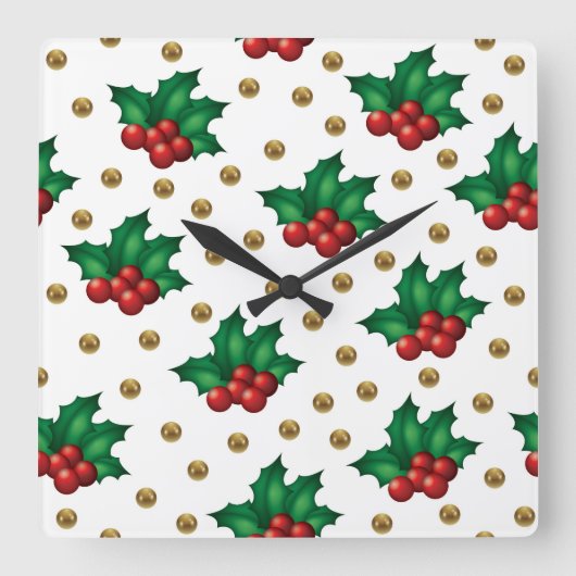 Elegant Christmas Wall Clock – Festive Winter Time スクエア壁時計 (正面)