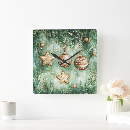 Elegant Christmas Wall Clock – Festive Winter Time スクエア壁時計 (ホーム)