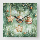 Elegant Christmas Wall Clock – Festive Winter Time スクエア壁時計 (正面)