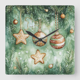 Elegant Christmas Wall Clock – Festive Winter Time スクエア壁時計