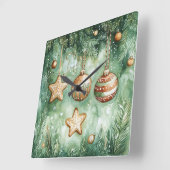 Elegant Christmas Wall Clock – Festive Winter Time スクエア壁時計 (傾斜)