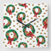 Elegant Christmas Wall Clock – Festive Winter Time スクエア壁時計 (正面)