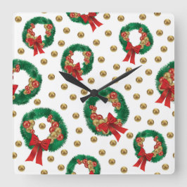 Elegant Christmas Wall Clock – Festive Winter Time スクエア壁時計
