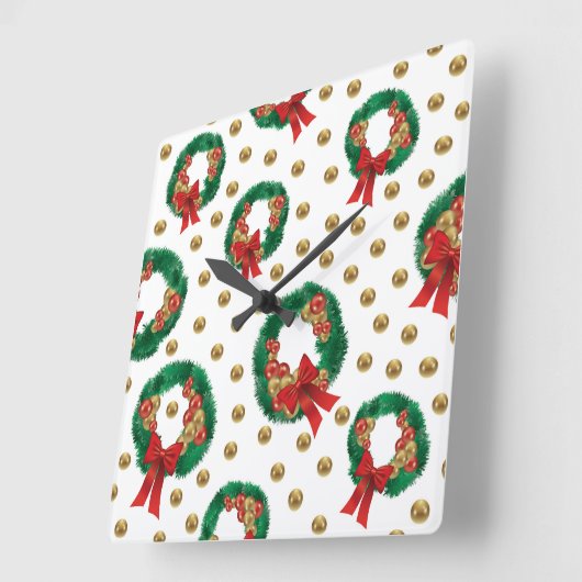 Elegant Christmas Wall Clock – Festive Winter Time スクエア壁時計 (傾斜)