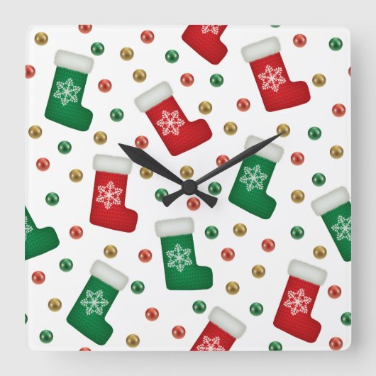 Elegant Christmas Wall Clock – Festive Winter Time スクエア壁時計 (正面)