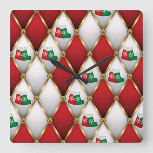 Elegant Christmas Wall Clock – Festive Winter Time スクエア壁時計 (正面)