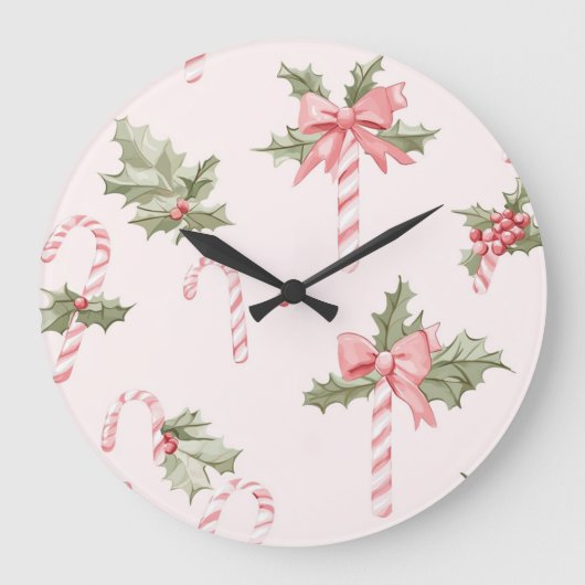 Elegant Christmas Wall Clock – Festive Winter Time ラージ壁時計 (正面)