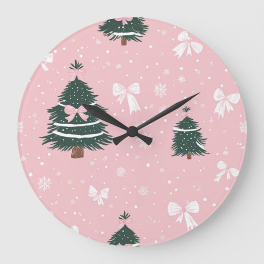 Elegant Christmas Wall Clock – Festive Winter Time ラージ壁時計 (正面)