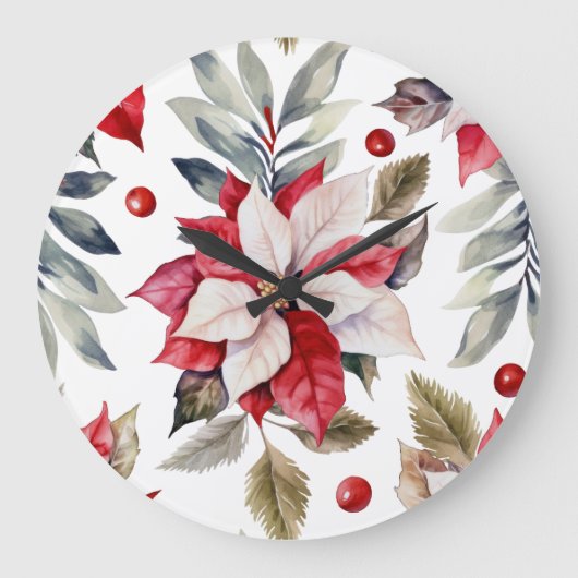 Elegant Christmas Wall Clock – Festive Winter Time ラージ壁時計 (正面)