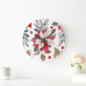 Elegant Christmas Wall Clock – Festive Winter Time ラージ壁時計 (ホーム)