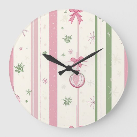 Elegant Christmas Wall Clock – Festive Winter Time ラージ壁時計 (正面)