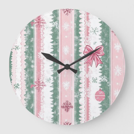 Elegant Christmas Wall Clock – Festive Winter Time ラージ壁時計 (正面)