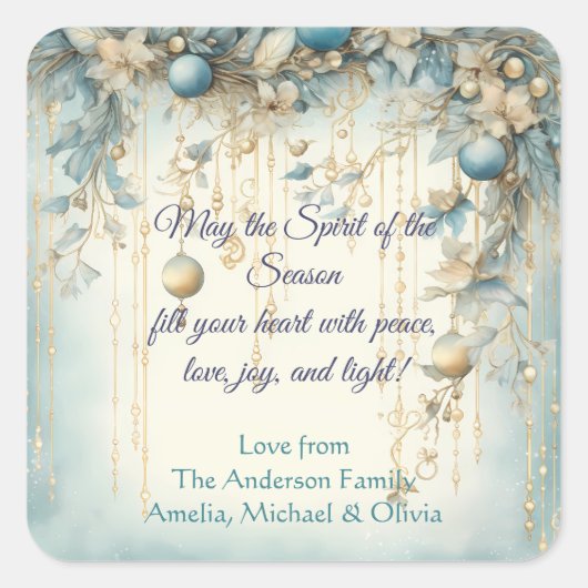 Elegant Christmas Watercolor Botanical スクエアシール (正面)