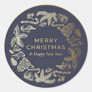 Elegant Christmas Watercolor Botanical  ラウンドシール