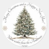 Elegant Christmas Watercolor Botanical ラウンドシール (正面)