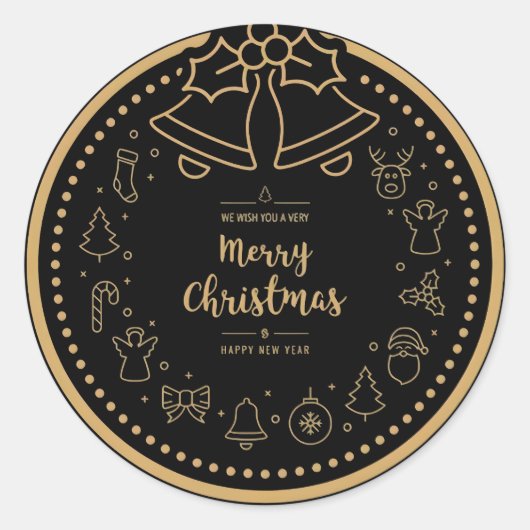 Elegant Christmas Watercolor Botanical  ラウンドシール (正面)